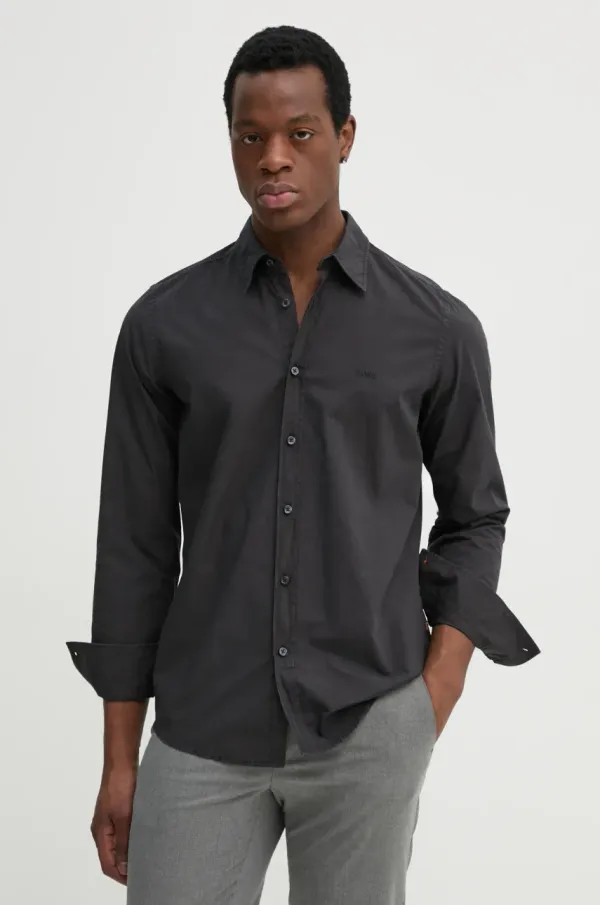 BOSS Orange Pamučna košulja BOSS Orange za muškarce, boja: crna, regular, s klasičnim ovratnikom, 50518304