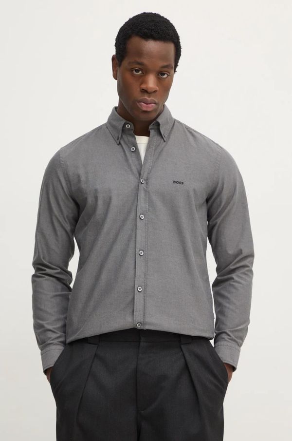Boss Orange Pamučna košulja Boss Orange za muškarce, boja: siva, regular, s button-down ovratnikom, 50519707