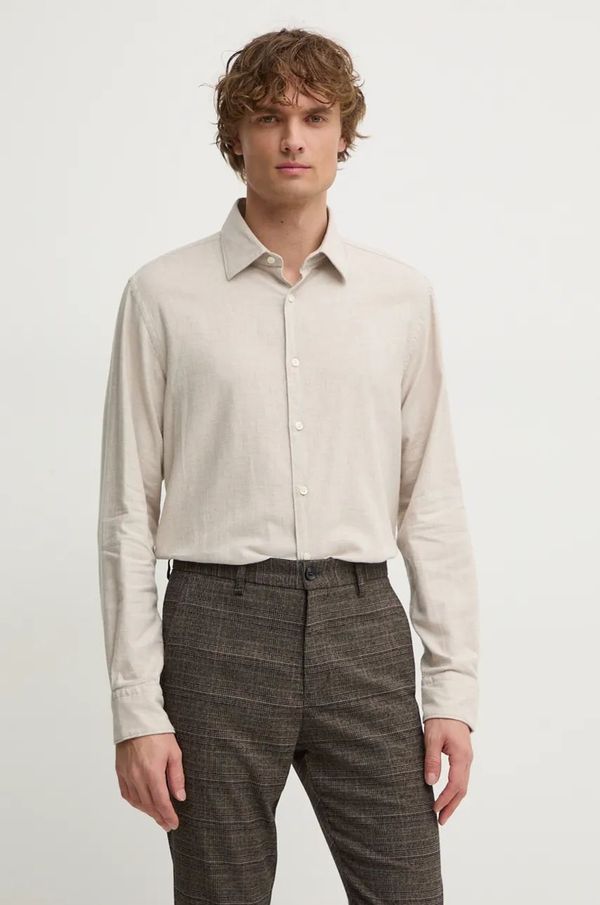 Boss Pamučna košulja BOSS za muškarce, boja: bež, regular, s klasičnim ovratnikom, 50527586