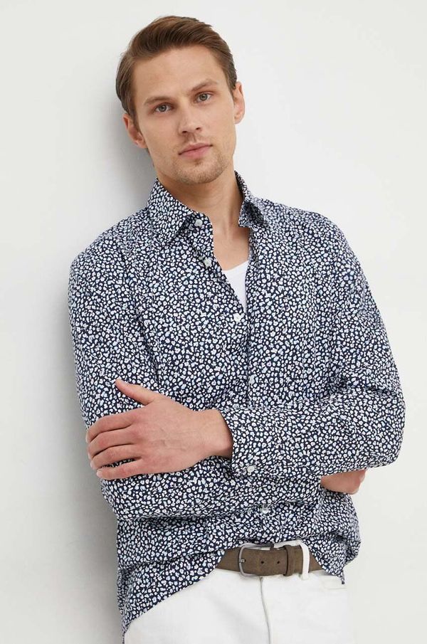 Boss Pamučna košulja BOSS za muškarce, boja: tamno plava, slim, s klasičnim ovratnikom