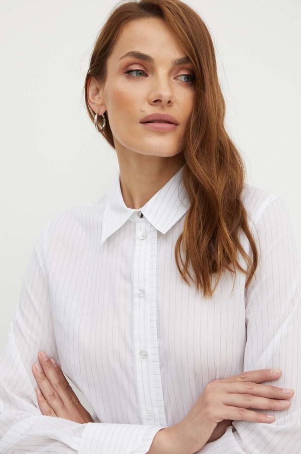 Boss Pamučna košulja BOSS za žene, boja: bijela, regular, s klasičnim ovratnikom, 50520677