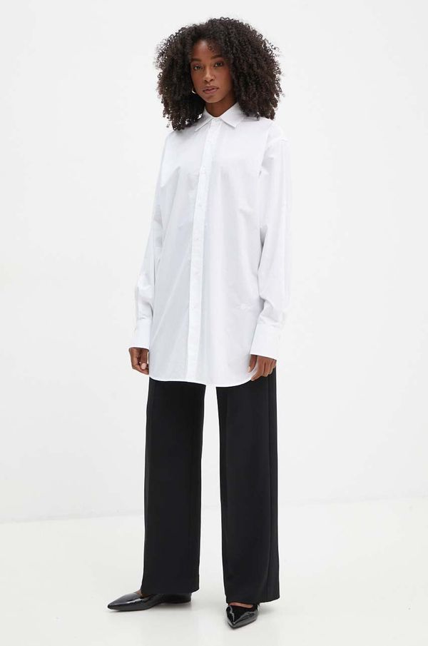 Boss Pamučna košulja BOSS za žene, boja: bijela, relaxed, s klasičnim ovratnikom, 50521545