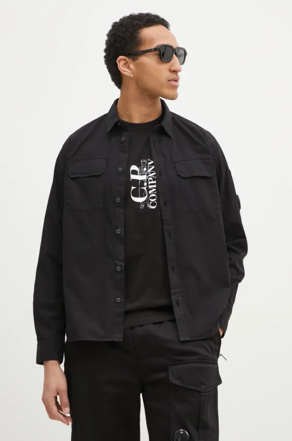 C.P. Company Pamučna košulja C.P. Company za muškarce, boja: crna, regular, s klasičnim ovratnikom, 18CMSH140A110143G