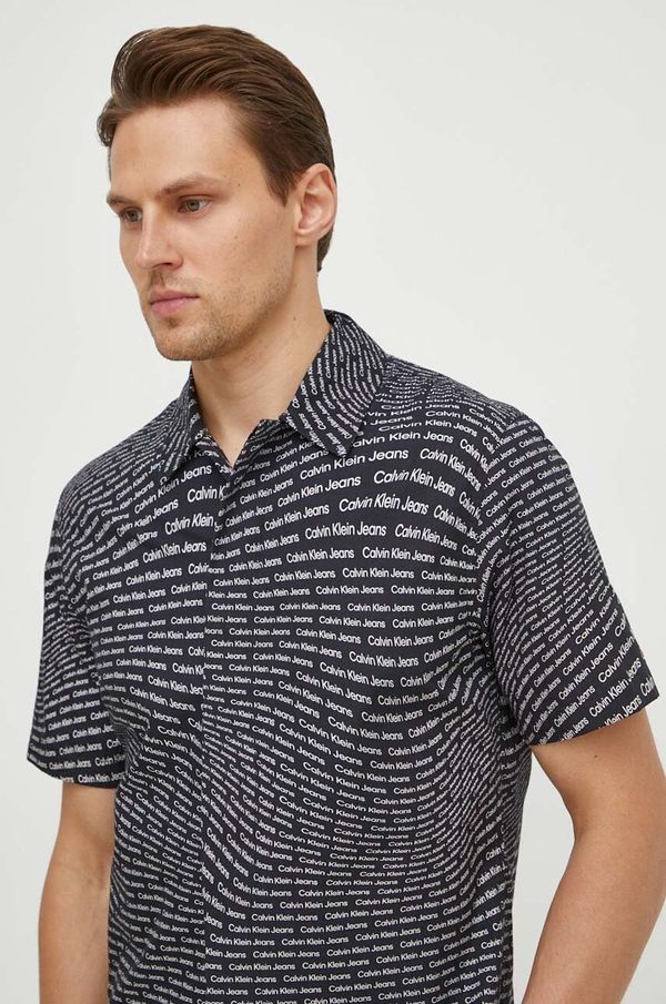 Calvin Klein Jeans Pamučna košulja Calvin Klein Jeans za muškarce, boja: crna, regular, s klasičnim ovratnikom