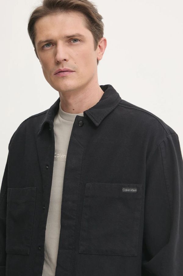 Calvin Klein Jeans Pamučna košulja Calvin Klein Jeans za muškarce, boja: crna, relaxed, s klasičnim ovratnikom, J30J327108