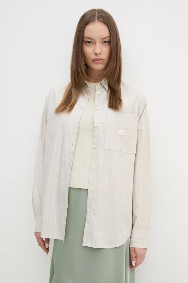 Calvin Klein Jeans Pamučna košulja Calvin Klein Jeans za žene, boja: bež, relaxed, s klasičnim ovratnikom, J20J224436