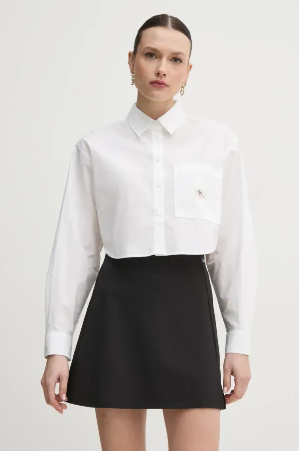 Calvin Klein Jeans Pamučna košulja Calvin Klein Jeans za žene, boja: bijela, relaxed, s klasičnim ovratnikom, J20J225078