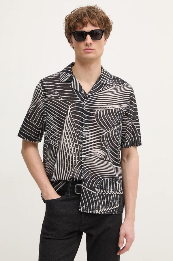 Calvin Klein Pamučna košulja Calvin Klein za muškarce, boja: crna, regular, s klasičnim ovratnikom, KM0KM01155