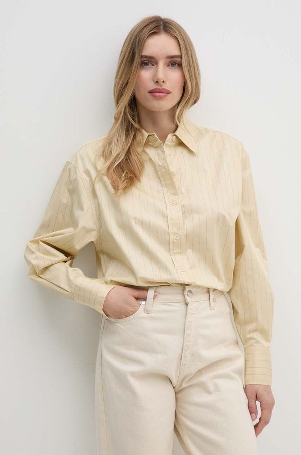 Calvin Klein Pamučna košulja Calvin Klein za žene, boja: bež, regular, s klasičnim ovratnikom, K20K207585