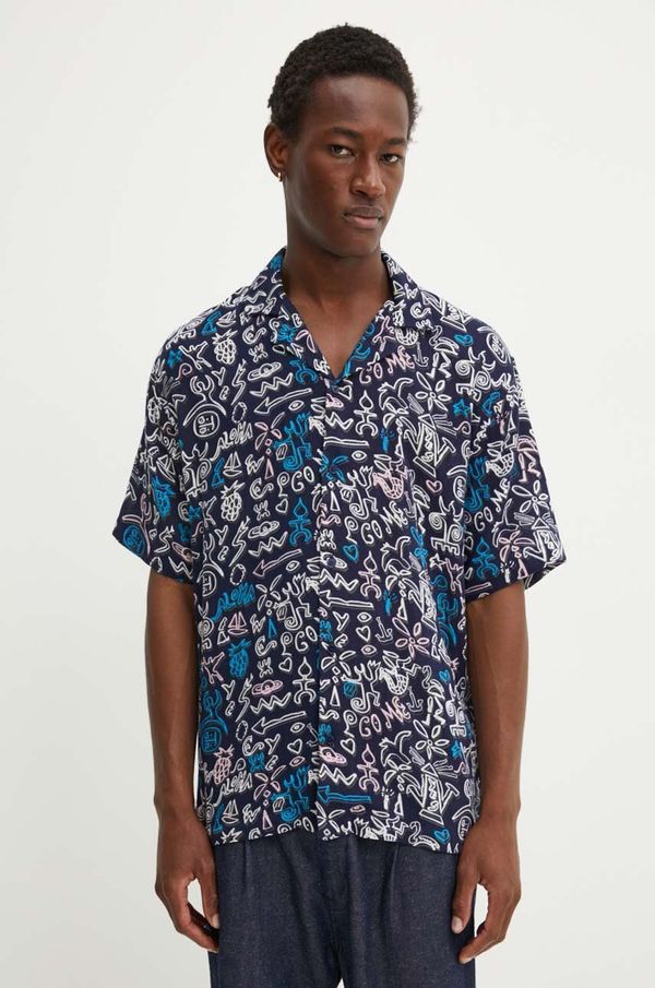 Desigual Pamučna košulja Desigual ALFREDO za muškarce, boja: tamno plava, relaxed, 24WMCW01