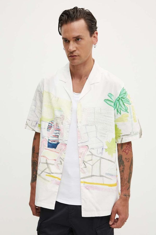 Desigual Pamučna košulja Desigual ALPHONSE za muškarce, boja: bijela, relaxed, 24WMCW05