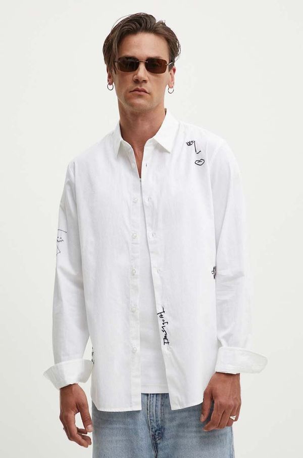 Desigual Pamučna košulja Desigual AMADEO za muškarce, boja: bijela, regular, s klasičnim ovratnikom, 24WMCW09