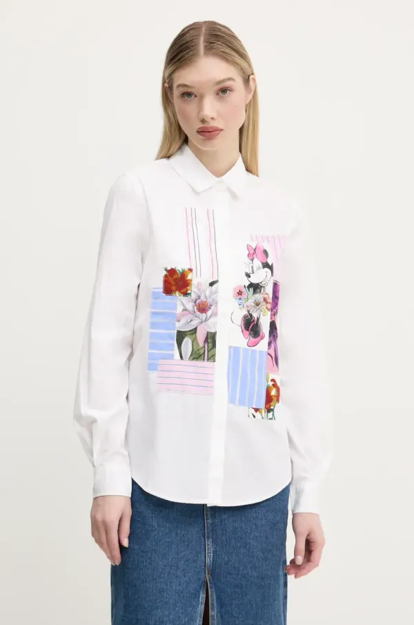 Desigual Pamučna košulja Desigual FLOWERS MINNIE za žene, boja: bijela, regular, s klasičnim ovratnikom, 25SWCW24