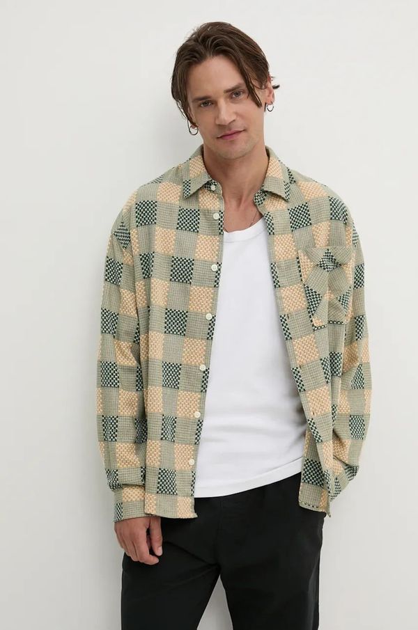 Desigual Pamučna košulja Desigual MICHIGAN za muškarce, boja: zelena, relaxed, s klasičnim ovratnikom, 24WMCW40