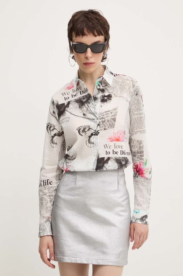 Desigual Pamučna košulja Desigual NARA za žene, boja: bijela, regular, s klasičnim ovratnikom, 24WWCW20