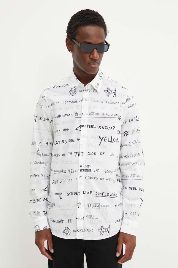 Desigual Pamučna košulja Desigual PAUL za muškarce, boja: bijela, regular, s klasičnim ovratnikom, 24WMCW27