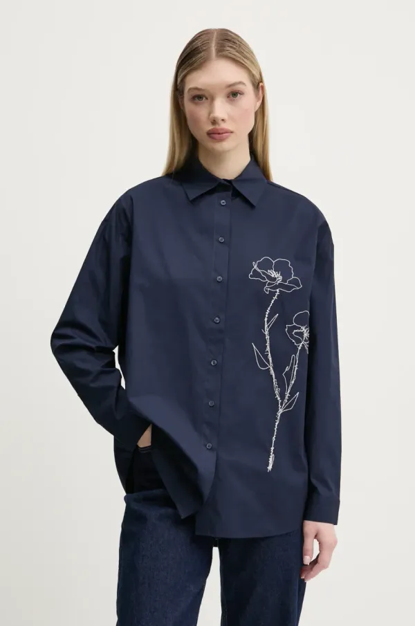 Desigual Pamučna košulja Desigual POSEIDON za žene, boja: tamno plava, regular, s klasičnim ovratnikom, 25SWCW08