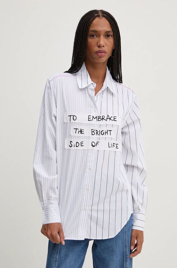 Desigual Pamučna košulja Desigual YOKOHAMA za žene, boja: bijela, regular, s klasičnim ovratnikom, 24WWCW19