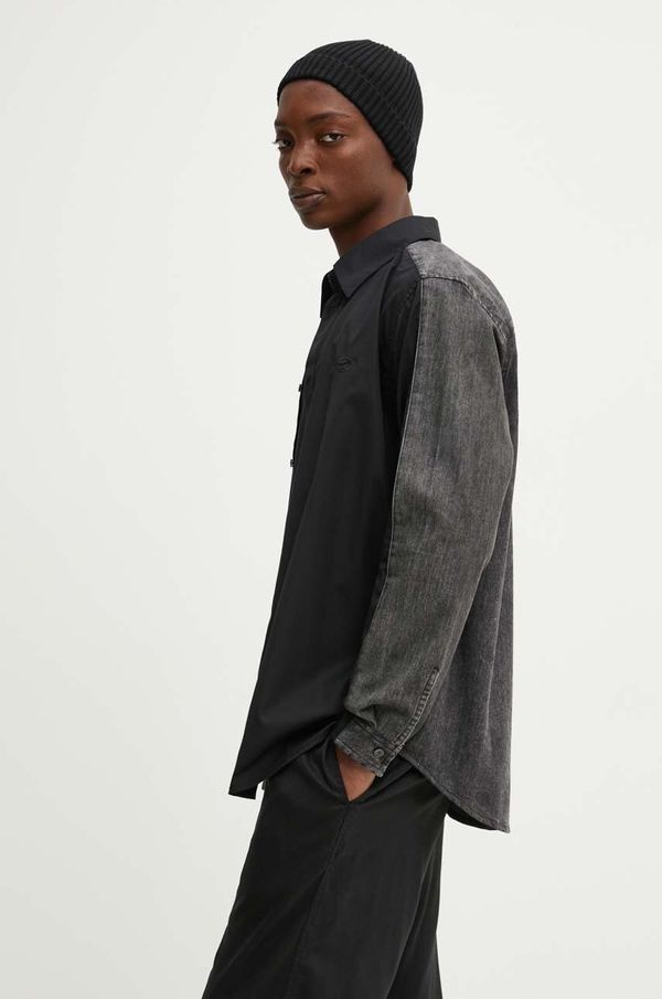 Diesel Pamučna košulja Diesel S-SIMPLY-DNM za muškarce, boja: crna, regular, s klasičnim ovratnikom, A14413.0CBCP