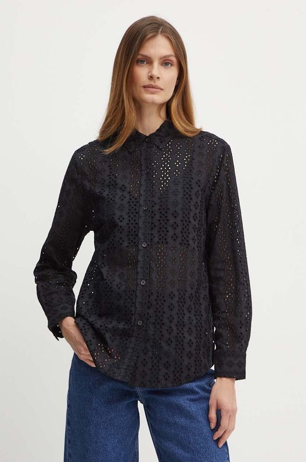 DKNY Pamučna košulja Dkny za žene, boja: crna, regular, s klasičnim ovratnikom, DJ4W2004