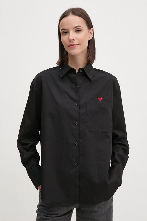 DKNY Pamučna košulja Dkny za žene, boja: crna, relaxed, s klasičnim ovratnikom, D2E4A112