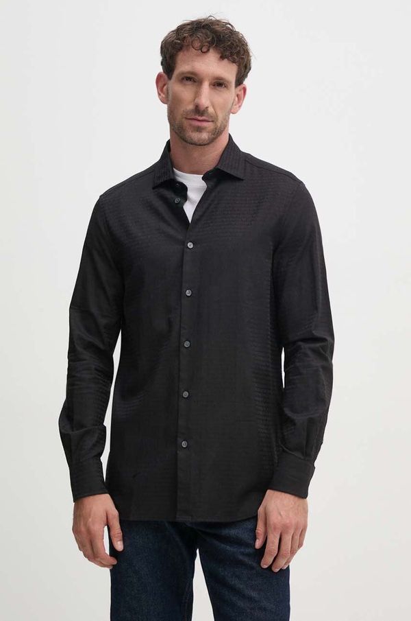 Emporio Armani Pamučna košulja Emporio Armani za muškarce, boja: crna, regular, s talijanskim ovratnikom, 6D1C86 1NIUZ