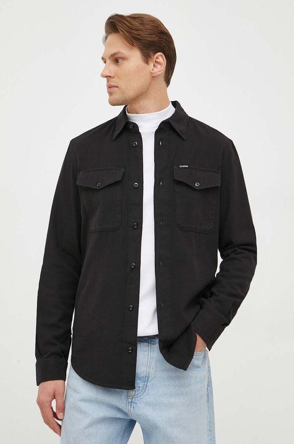 G-Star Raw Pamučna košulja G-Star Raw za muškarce, boja: crna, slim, s klasičnim ovratnikom