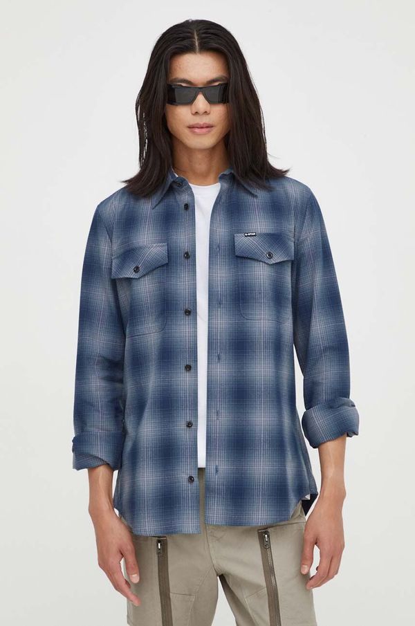 G-Star Raw Pamučna košulja G-Star Raw za muškarce, boja: tamno plava, slim, s klasičnim ovratnikom