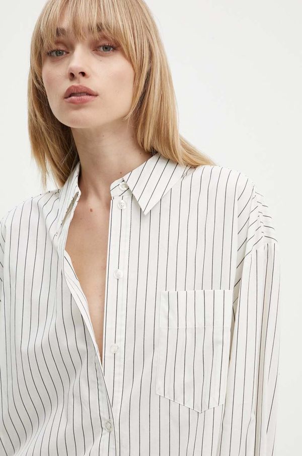 Gestuz Pamučna košulja Gestuz za žene, boja: bež, relaxed, s klasičnim ovratnikom, 10909337