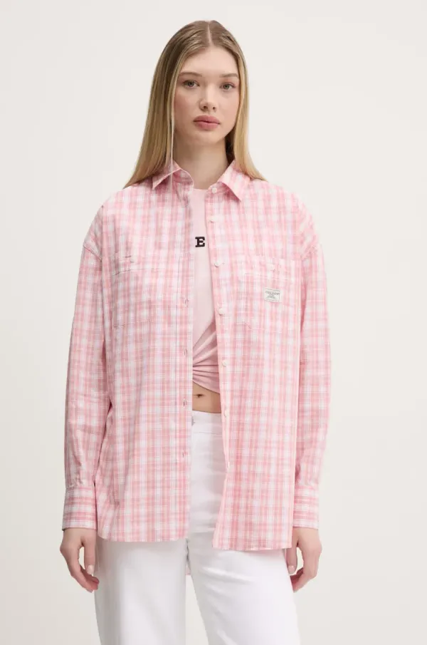 Guess Jeans Pamučna košulja Guess Jeans za žene, boja: ružičasta, relaxed, s klasičnim ovratnikom, W5RH95 WGZ11