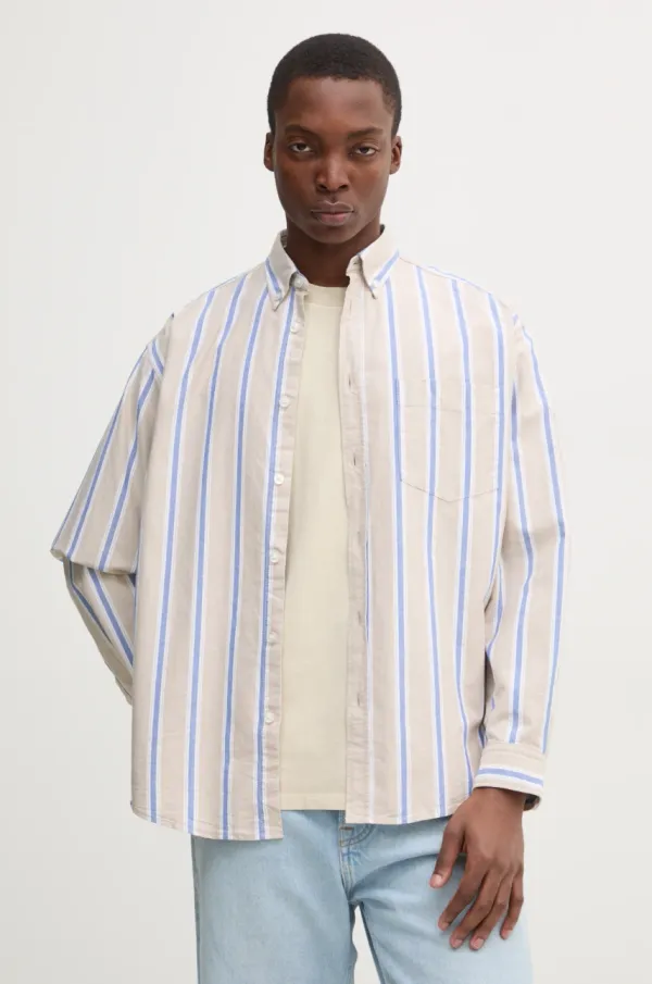 Hugo Blue Pamučna košulja Hugo Blue za muškarce, boja: bež, relaxed, s button-down ovratnikom, 50534183