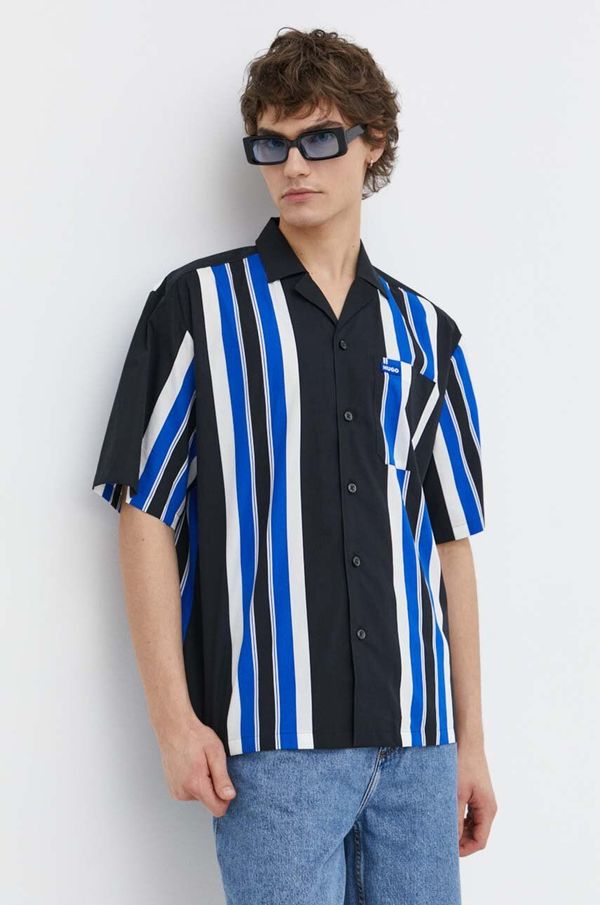 Hugo Blue Pamučna košulja Hugo Blue za muškarce, boja: crna, relaxed