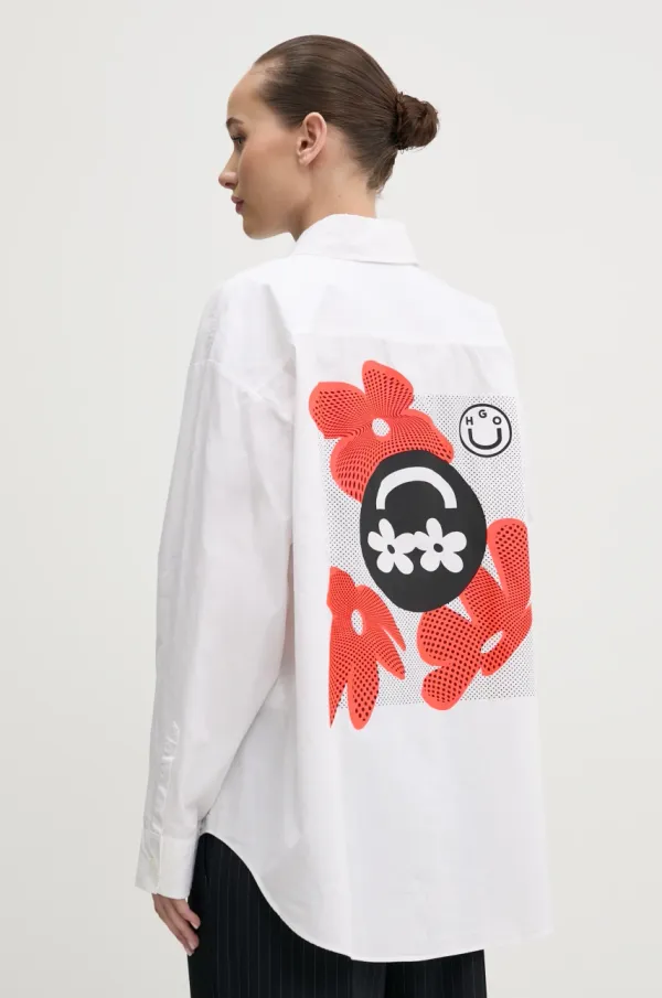 HUGO Blue Pamučna košulja Hugo Blue za žene, boja: bijela, relaxed, s klasičnim ovratnikom, 50533176