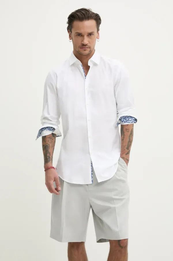 HUGO Pamučna košulja HUGO za muškarce, boja: bijela, slim, s klasičnim ovratnikom, 50534066