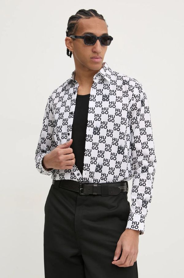 Hugo Pamučna košulja HUGO za muškarce, boja: bijela, slim, s klasičnim ovratnikom, 50534257