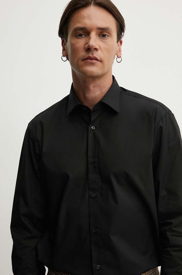 Hugo Pamučna košulja HUGO za muškarce, boja: crna, regular, s klasičnim ovratnikom, 50519812