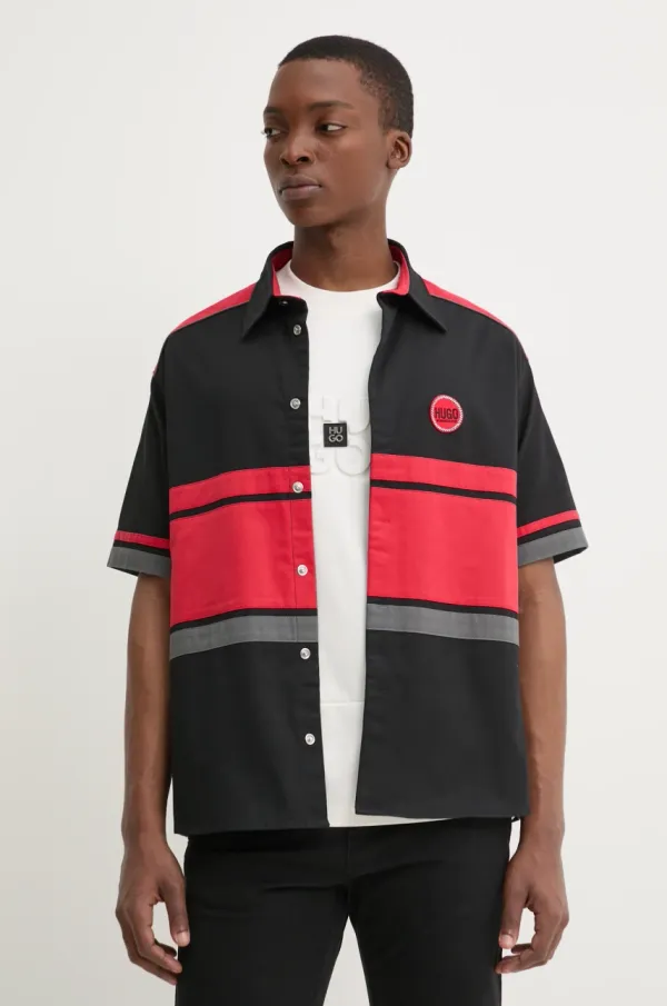 HUGO Pamučna košulja HUGO za muškarce, boja: crna, regular, s klasičnim ovratnikom, 50534302