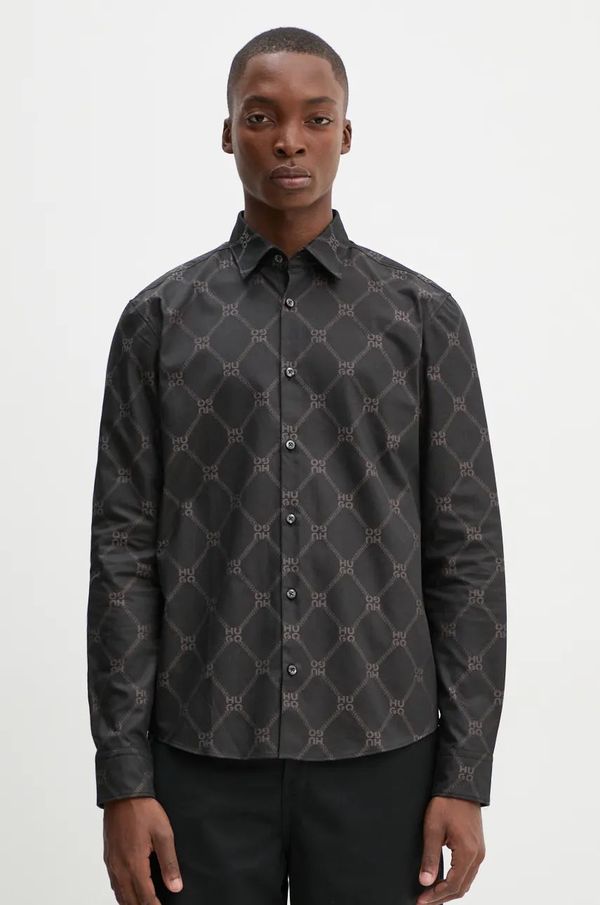 Hugo Pamučna košulja HUGO za muškarce, boja: crna, slim, 50527459