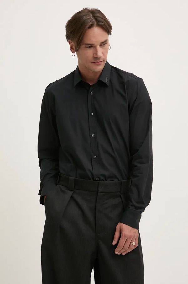 Hugo Pamučna košulja HUGO za muškarce, boja: crna, slim, s klasičnim ovratnikom, 50524818