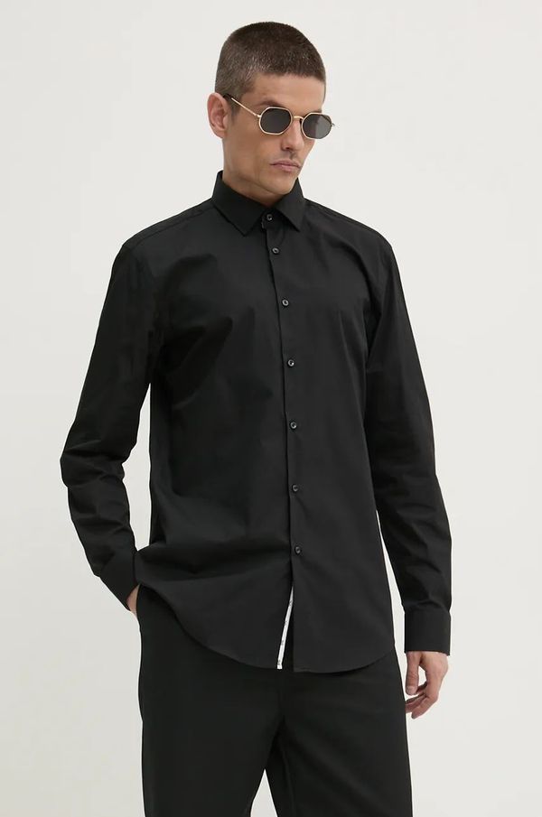 Hugo Pamučna košulja HUGO za muškarce, boja: crna, slim, s klasičnim ovratnikom, 50524832