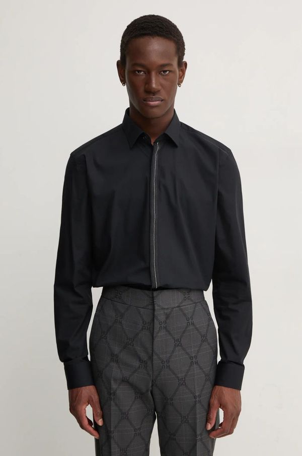 Hugo Pamučna košulja HUGO za muškarce, boja: crna, slim, s klasičnim ovratnikom, 50524849