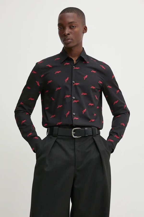 Hugo Pamučna košulja HUGO za muškarce, boja: crna, slim, s klasičnim ovratnikom, 50527426