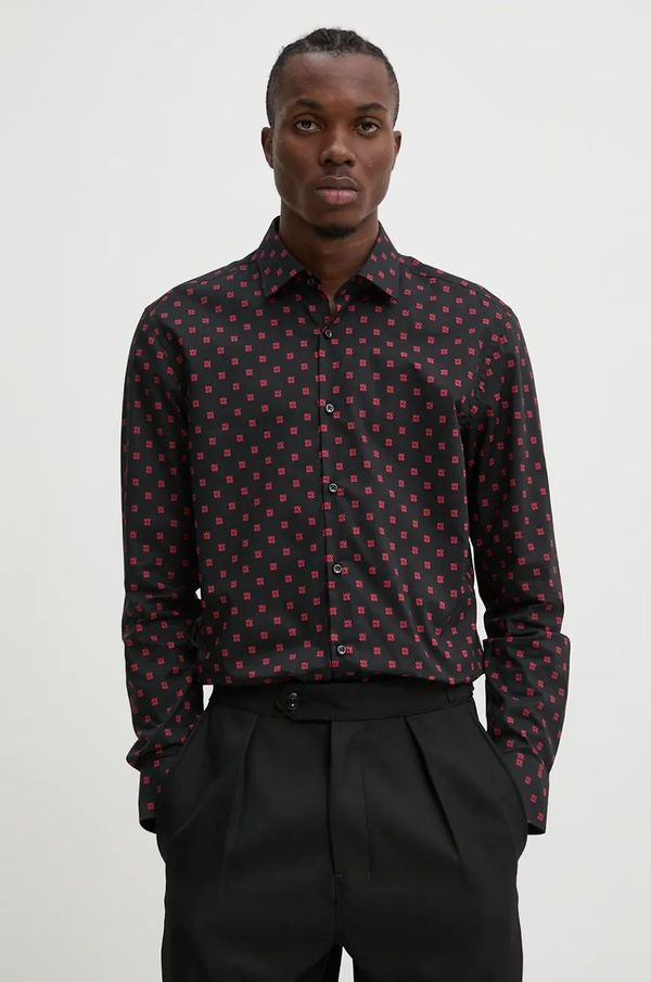 Hugo Pamučna košulja HUGO za muškarce, boja: crna, slim, s klasičnim ovratnikom, 50527863