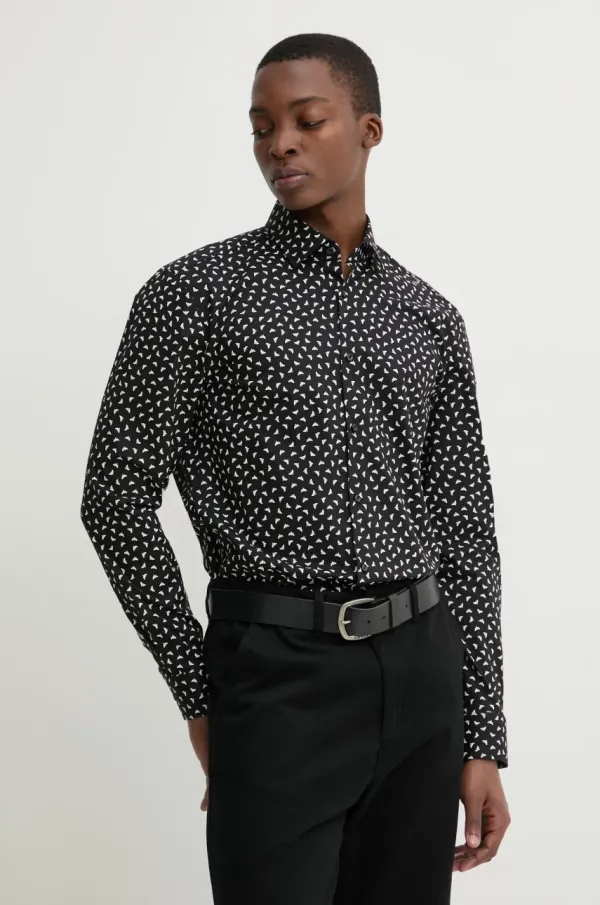 HUGO Pamučna košulja HUGO za muškarce, boja: crna, slim, s klasičnim ovratnikom, 50534068