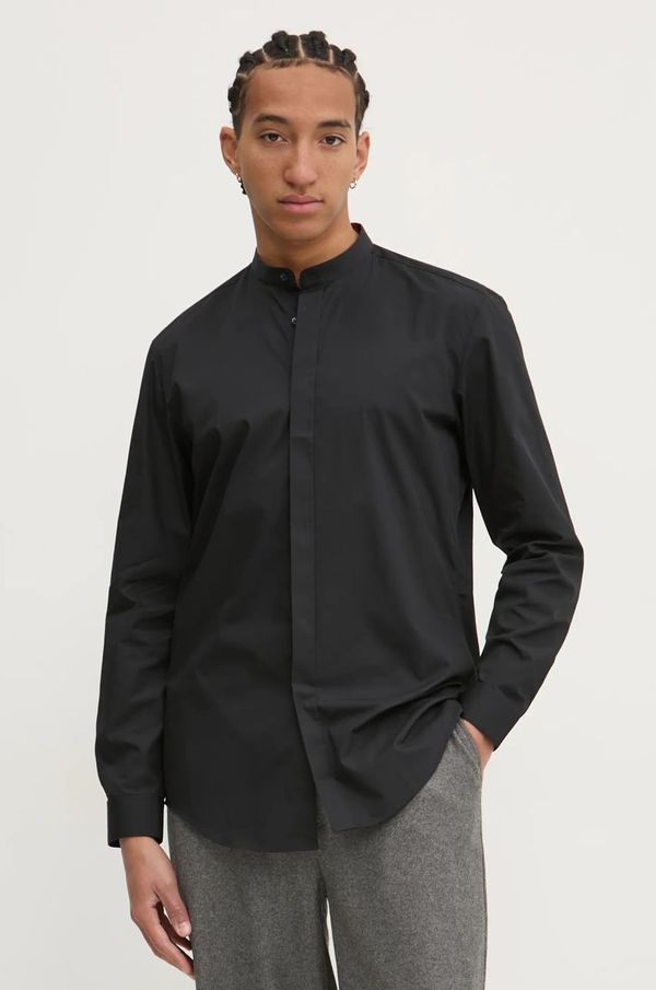 HUGO Pamučna košulja HUGO za muškarce, boja: crna, slim, s ruskim ovratnikom, 50534067