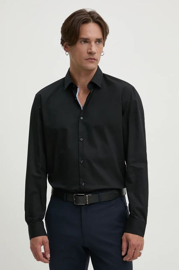 Hugo Pamučna košulja HUGO za muškarce, boja: crna, slim, s talijanskim ovratnikom, 50524841