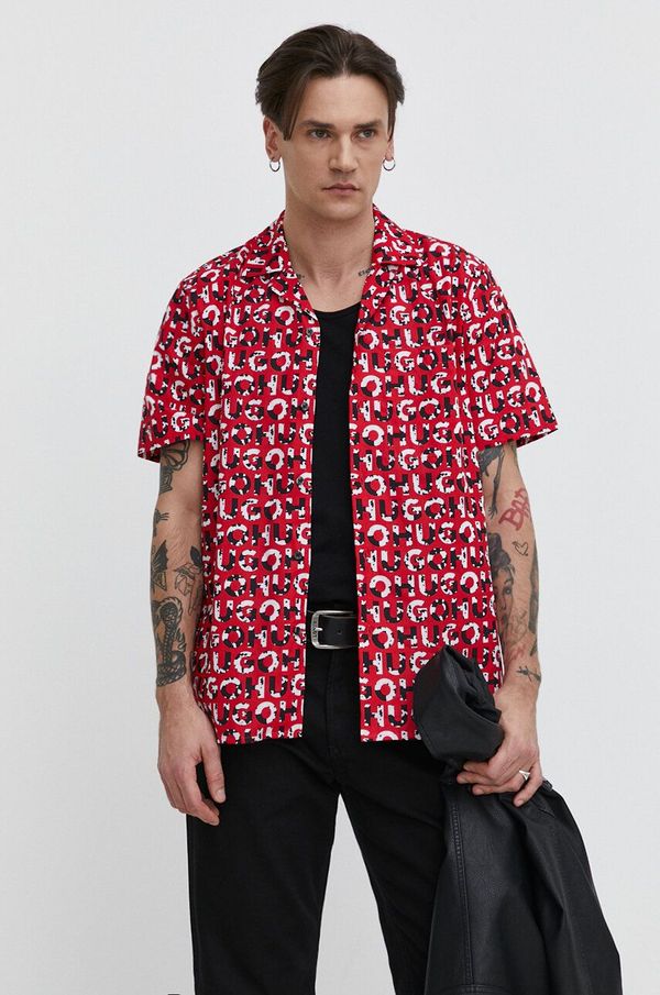 Hugo Pamučna košulja HUGO za muškarce, boja: crvena, regular50514146