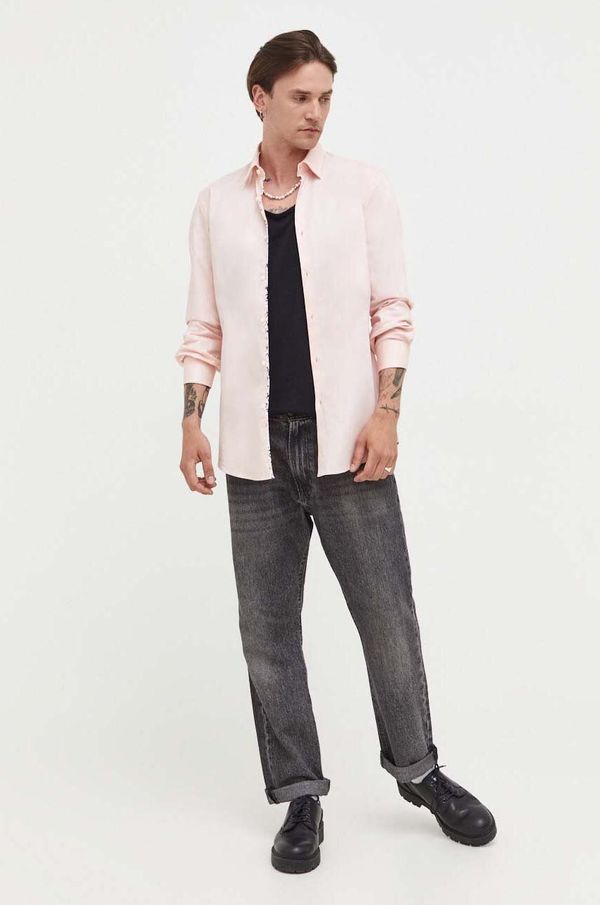 Hugo Pamučna košulja HUGO za muškarce, boja: ružičasta, slim, s klasičnim ovratnikom