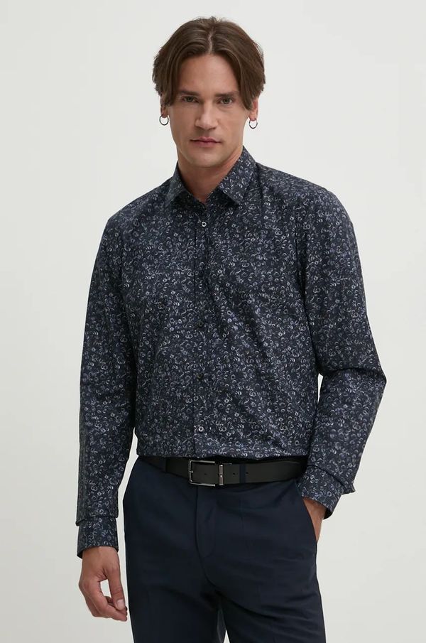 Hugo Pamučna košulja HUGO za muškarce, boja: tamno plava, slim, s klasičnim ovratnikom, 50524836