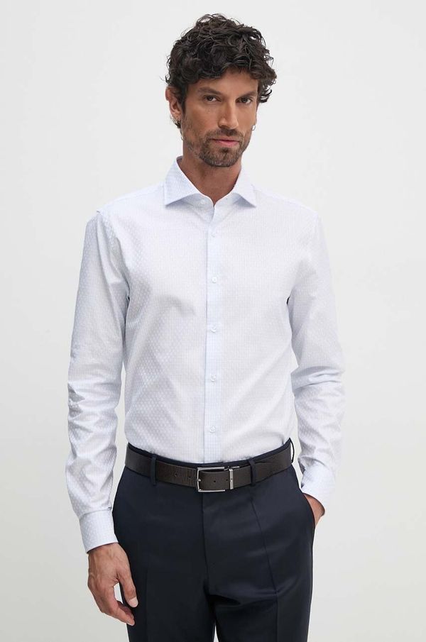 Joop! Pamučna košulja Joop! za muškarce, boja: bijela, slim, s talijanskim ovratnikom, 30043591